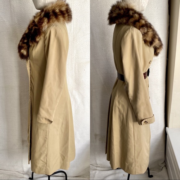 Vintage 70s S Real Fur Trench Pea Coat Warm Liner - Picture 3 of 8
